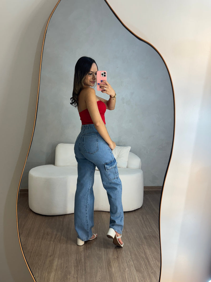 Calça cargo jeans